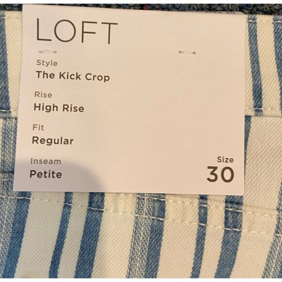 NWT Ann Taylor Loft Kick Crop High Rise Jeans Blue White Stripe 30 10 Petite New - Picture 6 of 7